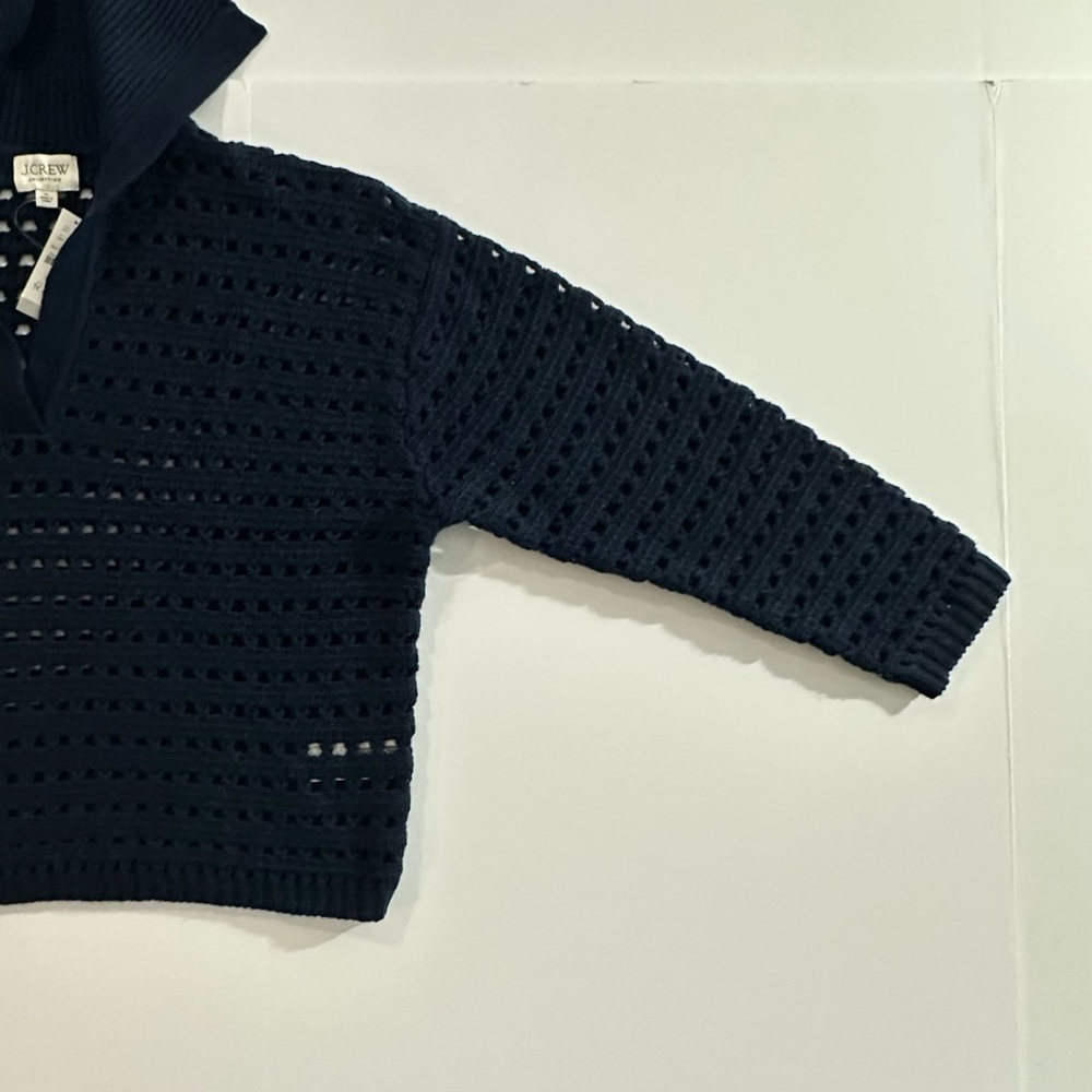 J. Crew Collection 100% Cashmere Sailor-Collar Pointelle Sweater Navy | XL | NWT - Picture 5 of 14